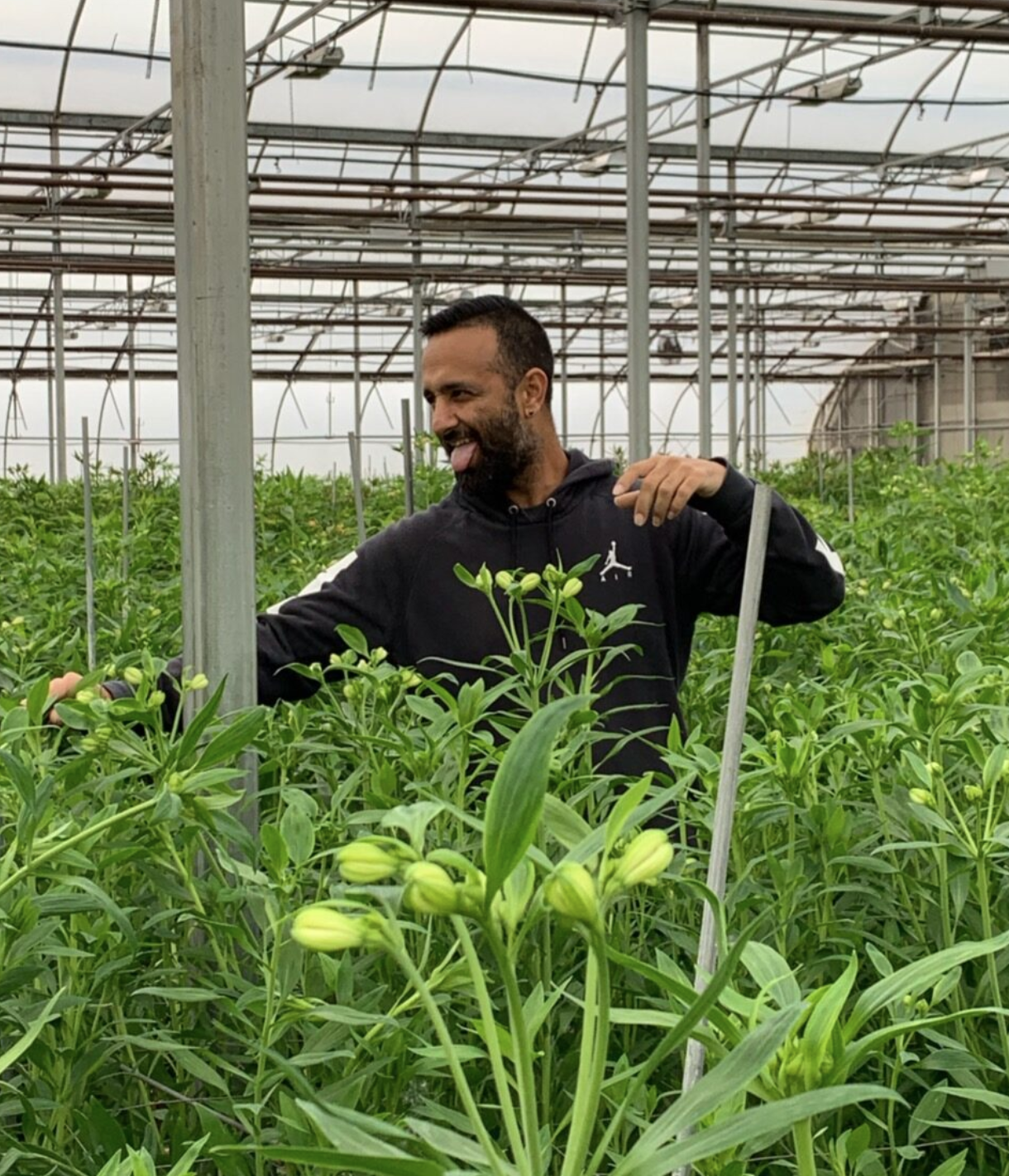 A family member having fun on the farm at Mirabelle Nurseries